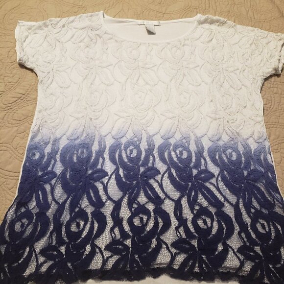 Design History Lace Overlay Dip Dye Short Sleeve - Picture 1 of 5